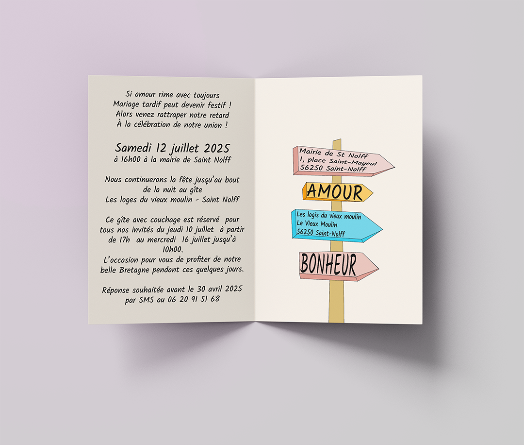 Intérieur Page 1 du faire-part avec panneau d'indication